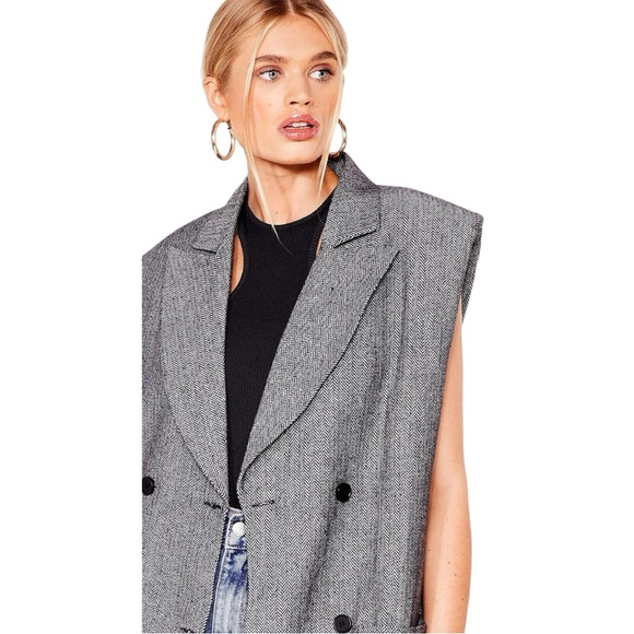NWOT Nasty Gal Five O'Clock Somewhere Longline Blazer Herringbone Size 6 - Picture 4 of 15